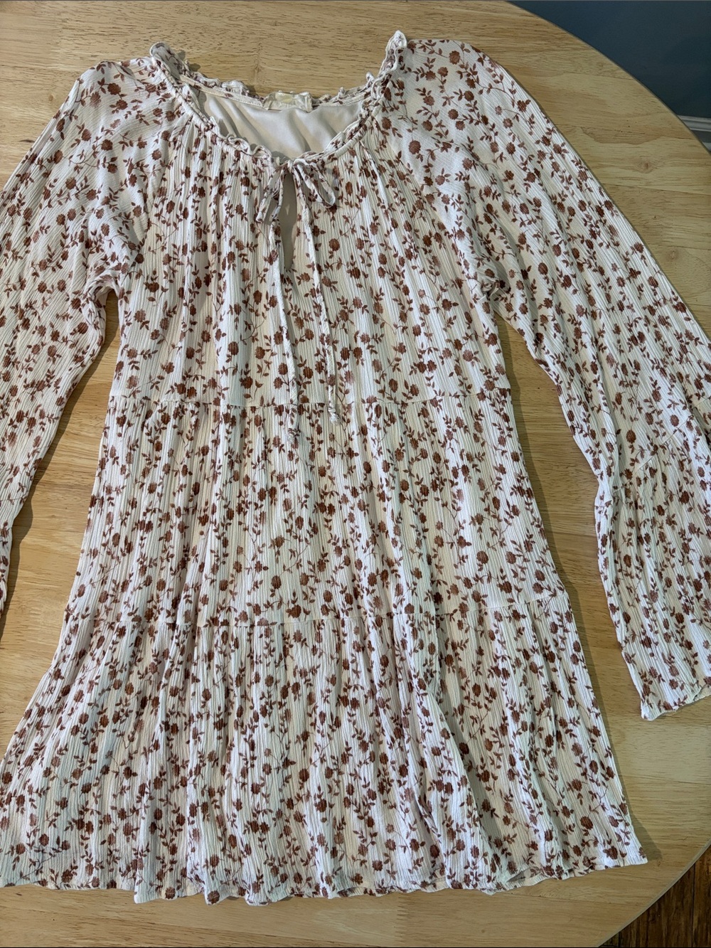 Altar'd State Cream Long-Sleeve Floral Peasant Dress